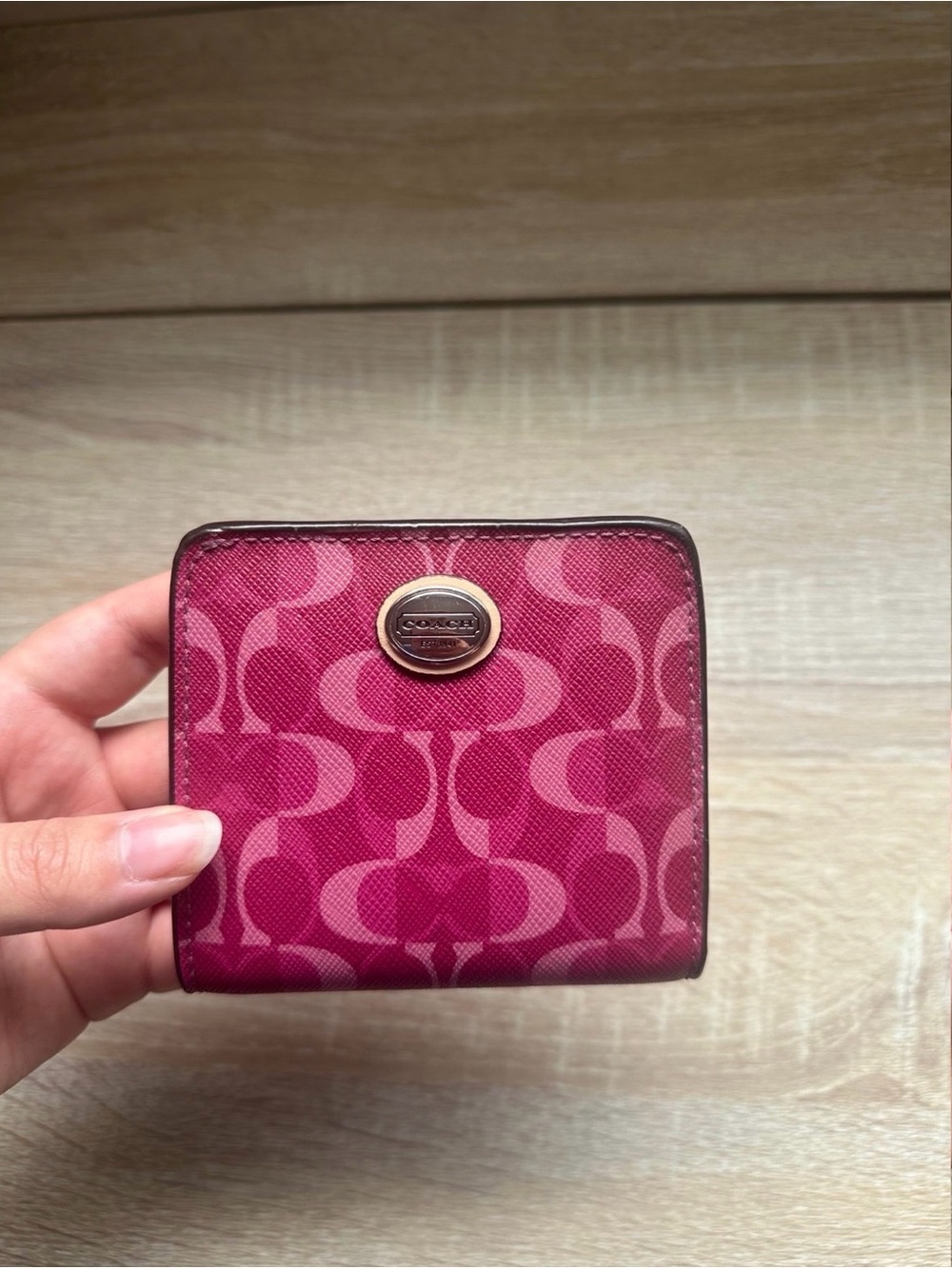 Coach Pink Signature Compact Wallet